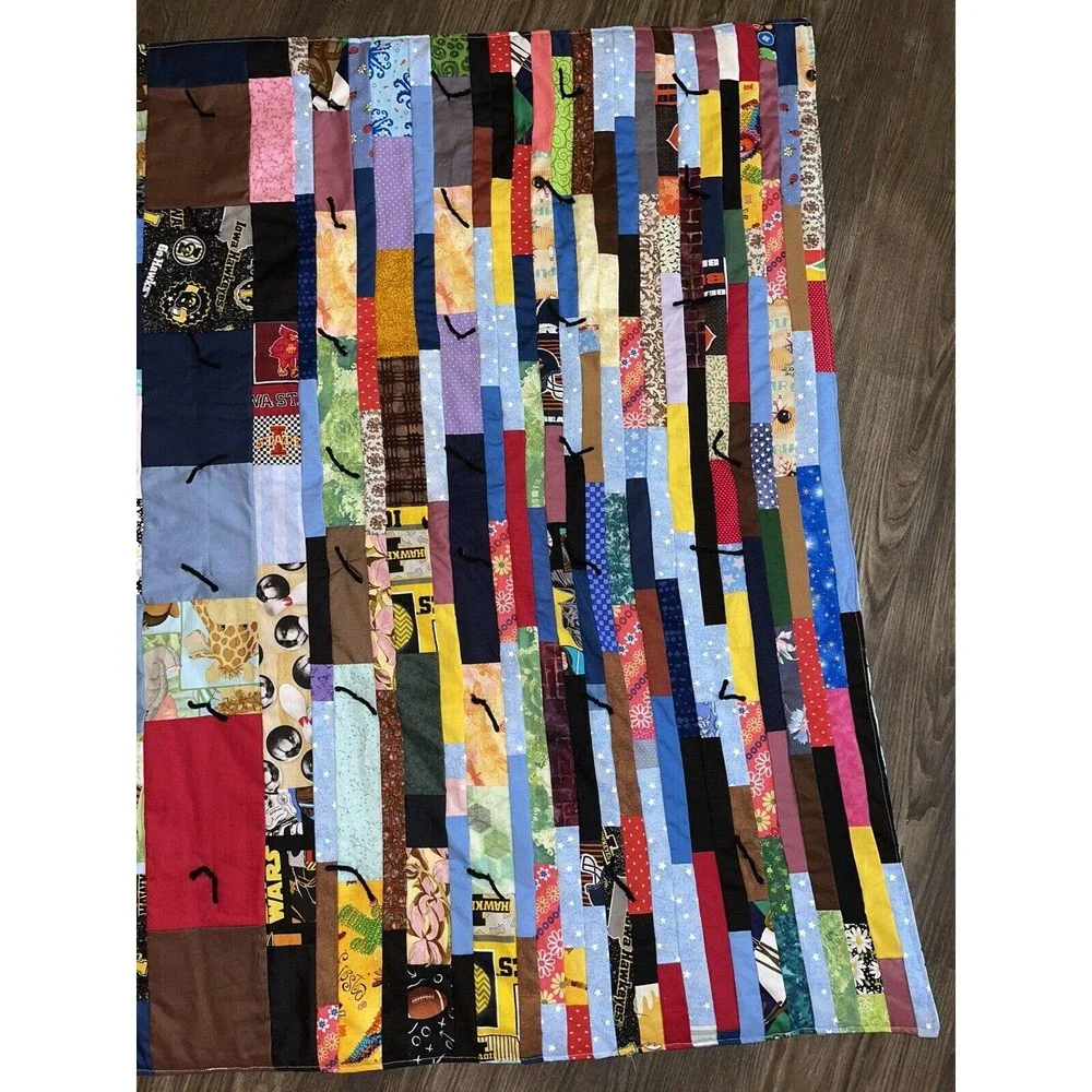 Handmade‎ Hand Quilted Throw / Beach/ Picnic/ Toddler / Crib Quilt 39”x 61” #3